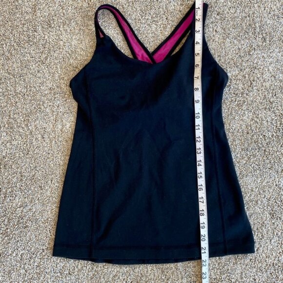 Lululemon black tank top with hot pink mesh cross cross straps. Women’s size 4-6 - Picture 6 of 9